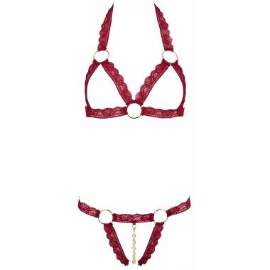 Ensemble string ouvert et seins nus bordeaux - Cottelli Lingerie