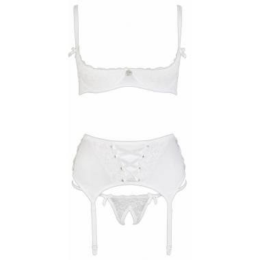 Ensemble lingerie 3 pièces ouvert blanc - Cottelli Lingerie