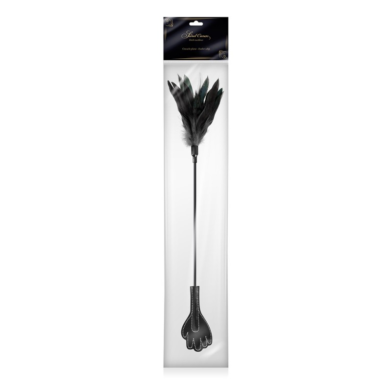 Mini cravache main avec plumes noires - Sweet Caress